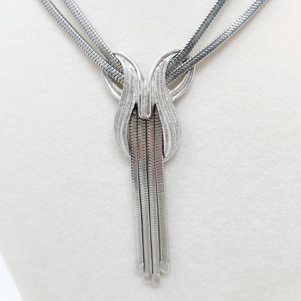 Vintage Ornate Tassel Silver Tone Double Chain Choker